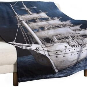 40"x60" Throw Blanket Super Soft Warm Fleece Blanket Lightweight Cozy Vintage Nautical White Ship Couch Blanket for Bed Couch Chair Living Room All Seasons
