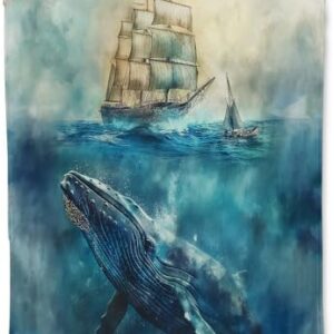 Nautical Whale and Ship Blanket - Soft Cozy Fleece Throw Blanket, 50"x60", Stunning Ocean Scene with Majestic Whale and Sailing Ship Design, Perfect for Marine Lovers and Home Decor