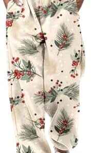 Christmas Sweatpants Women Casual Xmas Funny Print Elastic High Waist Pants Drawstring Cinch Bottom Sports Pants