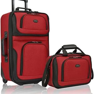 U.S. Traveler Lightweight Softside Suitcase, Rolling 20" Carry On Luggage, Red, Set