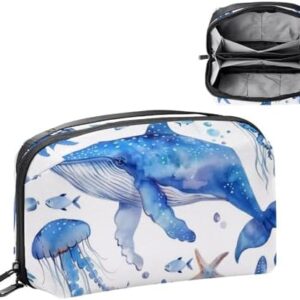 Electronics Organizer, Watercolor Nautical Jellyfish Starfish Whale Small Travel Cable Organizer Carrying Bag, Compact Tech Case Bag for Electronic Accessories, Cords, Charger, USB, Hard Drives