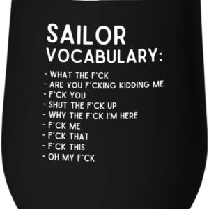 Sailor Black Edition Wine Tumbler 12oz - Sailor Vocabulary - Sailor Boating Gift Captain Navigation Marine Shipmate Deckhand Nautikal Oceanic Seafarer Naval