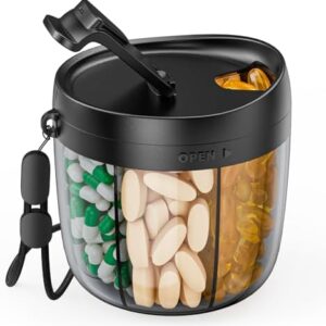 PULIV Portable Pill Dispenser Bottle, Vitamin Organizer with 7 Compartments, Holds Plenty of Supplements with Anti-Mixing & Wide Openings Design, Easy to Retrieve Meds, Includes 20 Pcs Sticky Labels