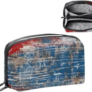 Electronics Organizer, Retro Nautical Blue Red Woven Texture Small Travel Cable Organizer Carrying Bag, Compact Tech Case Bag for Electronic Accessories, Cords, Charger, USB, Hard Drives