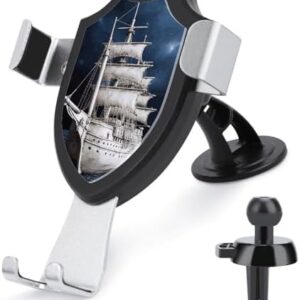 Vintage Nautical White Ship Car Phone Mount Stand Hands Free Cell Phone Holder Non-Slip Ultra Stable Car Phone Holder Universal Fit Automobile Clamp Cradle Compatible with Most Cell Phones
