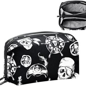 Electronics Organizer, Black White Pirate Nautical Skull Pattern Small Travel Cable Organizer Carrying Bag, Compact Tech Case Bag for Electronic Accessories, Cords, Charger, USB, Hard Drives