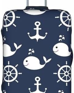 Navy Nautical Wheels Anchor Cute Whale Luggage Cover Elastic Washable Stretch Suitcase Protector Anti-Scratch Travel Suitcase Cover for Kid and Adult XL (29-32 inch suitcase)