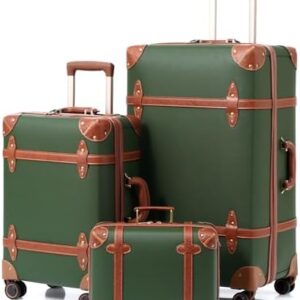 NZBZ Vintage Luggage Sets with Spinner Wheels Cute Carry On Suitcase Tsa Lock Luggage 3 Pieces (Green, 14inch & 20inch & 28inch)