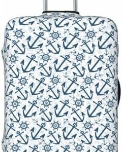 Nautical Theme Anchors Print Washable Luggage Cover - Fashion Suitcase Protector Fits 18-32 Inch Luggage