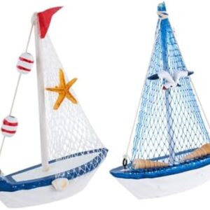 2pcs Wooden Sailboat Model Ornaments Nautical Decor Wooden Sailing Boat Model Nautical Sailing Boat Decoration Table Ornament