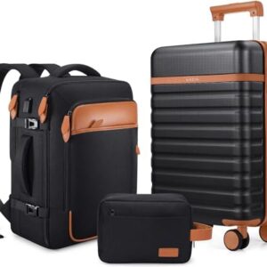 Luggage Sets 3 Piece, Carry On Luggage 20 Inch With Spinner Wheels,PC Hardside Suitcase Set with TSA Lock,Durable Carry On Suitcase With Travel Backpack for Men Women