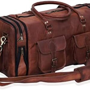 Handmade Vintage Travel Luggage Duffel Gym Sports Bag Weekender Travel Overnight Carry One Duffel Bag For Men (24 inch medium)