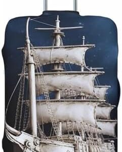 Vintage Nautical White Ship Travel Luggage Cover Elastic Washable Suitcase Cover Protector Fashion Stretch Baggage Covers Dustproof Suitcase Sleeve Fits 18-32 inch luggage X-Large