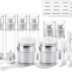 18 Pack Bubimon Airless Pump Jars, 1.7/1/0.7/0.34oz Cosmetic Containers, Leak Proof Refillable jar for Toiletries, Cream Lotion, Eye Cream, Liquid, Foundation, Shampoo (BPA Free)
