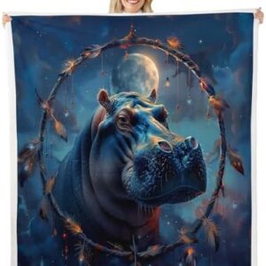 Erosebridal Hippo Blanket Dreamcatcher Throw Blanket 30"x40",Galaxy Moon Fleece Blanket Nautical Sea Animals Bed Blanket,Exotic Bohemian Decor for Sofa Couch Travel Camping