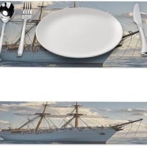 2 PCS Placemats Set Vintage Nautical White Ship Woven Placemats for Dining Table Heat Resistant Place Mats Non-Slip Washable PVC Table Mats for Party Kitchen Dining Decoration 12 X 18 Inch