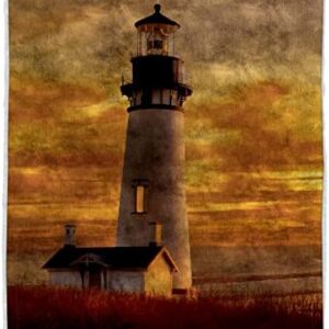 Bedford Home Sherpa Fleece Throw Blanket- Lighthouse Print Pattern, Lightweight Hypoallergenic Bed or Couch Soft Plush Blanket for Adults and Kids