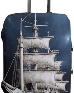 Vintage Nautical White Ship Luggage Cover Dustproof Travel Suitcase Cover Elastic Suitcase Protector S Luggage Sleeves Fit 19-32 Inch Luggage,S
