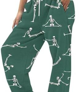 Women's High Waisted Sweatpants Halloween Skeleton Printed Workout Active Drawstring Joggers Pants Baggy Trousers