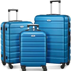 Suitour Luggage 3 Piece Sets Hard Shell Luggage Set with Spinner Wheels, TSA Lock, 20 24 28 inch Travel Suitcase Sets, Cerulean Blue