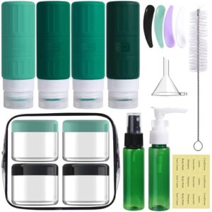 GLAMFIELDS Travel Bottles for Toiletries,TSA Approved 3.3oz Size LeakProof Silicone Toiletry Containers for Shampoo, Conditioner,Easy to Squeeze,Portable Travel Essentials for Lotion(18 Pack) Green