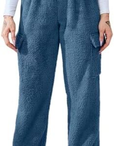 Womens Plush Pajama Pants Comfy Warm Fuzzy Fleece Lounge Cargo Pants Sleepwear Home Pj Bottoms Fluffy Sweatpants