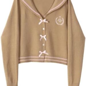 Cute Sweaters for Women Japanese Sailor Long Sleeve Sweet Lolita Cute Tops Soft Knit Kawaii Cardigan Sweater