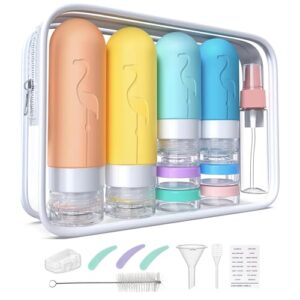 20 Pack Travel Bottles for Toiletries,TSA Approved Silicone Travel size Toiletries,Leak Proof Travel Containers for Toiletries,Travel Bottles for Shampoo Conditioner Lotion (Flamingo)