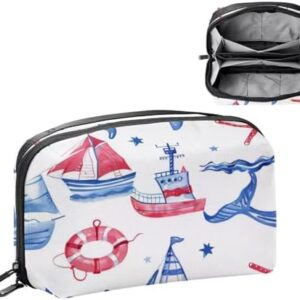 Electronics Organizer, Nautical Marine Seamless Pattern Small Travel Cable Organizer Carrying Bag, Compact Tech Case Bag for Electronic Accessories, Cords, Charger, USB, Hard Drives