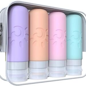 Travel Bottles for Toiletries, TSA Approved Travel Containers 3oz Leak Proof Travel Tubs Refillable Liquid Travel Accessories for Shampoo Conditioner Lotion Body Wash(Multicolored C)