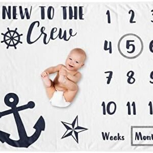 Sweet Jojo Designs Nautical Sailor Boy Girl Milestone Blanket Monthly Newborn First Year Growth Mat Baby Shower Memory Keepsake Gift Picture - Navy Blue White Anchors Ocean Sailboat Sea Gender Neutral