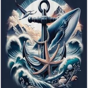 Nautical Blanket, Marine Themed Print of Anchor Whale Waves Shells Starfish and Seagull, Lightweight & Warm, Perfect for Bed or Couch, Queen, Floral, 40" x 50" Indigo and Dark Salmon