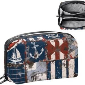 Electronics Organizer, Vintage Nautical Style Marine Sailing Elements Small Travel Cable Organizer Carrying Bag, Compact Tech Case Bag for Electronic Accessories, Cords, Charger, USB, Hard Drives