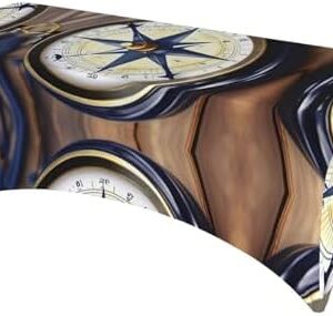Sail Boat Nautical Compass Thickened Stretch Table Cloth – for 6ft and 8ft Tables – Ideal for Outdoor Picnics, Banquets, Weddings