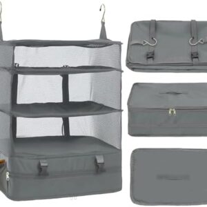 Hongmeru Portable Hanging Travel Shelves Packing Cubes for Suitcases Organizer Luggage Organizers for Suitcase, Carry on Closet Suitcase, XL, Grey