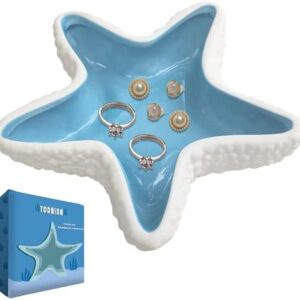 Ceramic Starfish Jewelry Dish Tray Blue Shell Jewelry Holder Seashell Trinket Dish Jewelry Tray Ring Dish Holder Ocean Coastal Decor Decorative Tray Key Bowl for Christmas Room Beach Decor