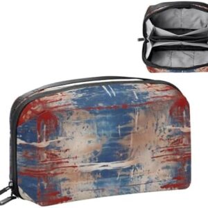 Electronics Organizer, Nautical Blue Red Woven Texture Small Travel Cable Organizer Carrying Bag, Compact Tech Case Bag for Electronic Accessories, Cords, Charger, USB, Hard Drives