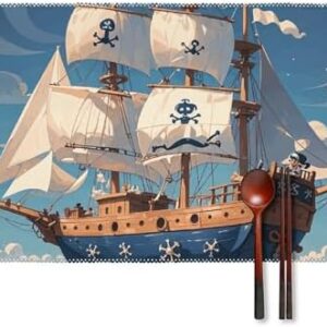 Placemats Set of 6 Nautical Sailing Pirate Theme Printed Heat-Resistant Place Mats Washable Kitchen Table Mat Dining Table Decor for Christmas Wedding Thanksgiving