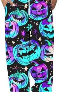 Womens Halloween Sweatpants Pumpkin Face Print Loose Pants Fashion Elastic Waist Drawstring Jogging with Pockets