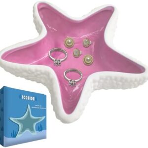 Starfish Shell Trinket Dish Pink Ceramic Jewelry Tray Starfish Jewelry Dish Tray Ring Dish Holder Ocean Coastal Decor Decorative Tray Key Bowl for Jewelry Christmas Beach Home Room Decor