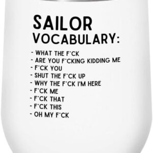 Sailor White Edition Wine Tumbler 12oz - Sailor Vocabulary - Sailor Boating Gift Captain Navigation Marine Shipmate Deckhand Nautikal Oceanic Seafarer Naval
