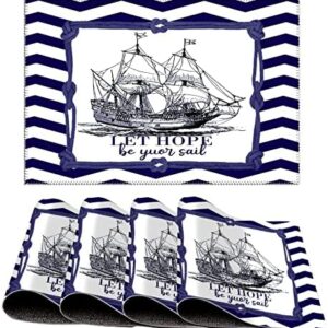 Beach Scene Ocean Theme Placemats Set of 4 Decorative PVC Place Mat for Kitchen Dining Table Nautical Beach Ocean Theme Shells Sea Animal Washable Place Mats Heat-Resistant Non-Slip Table Mats