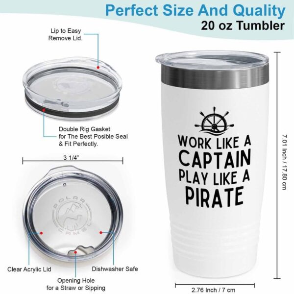Sailor White Edition Ringneck Tumbler 20oz - Play Like A Pirate - Sailor Boating Gift Captain Navigation Marine Shipmate Deckhand Nautikal Oceanic Seafarer Naval - Image 3