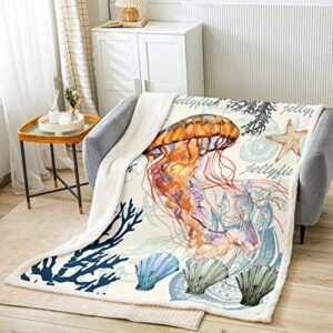 jejeloiu Ocean Starfish Sherpa Blanket Nautical Starfish Fleece Throw Blanket for Kids Boys Girls Underwater World Plush Blanket Ocean Creature Fuzzy Blanket for Sofa Bed Couch,Baby 30x40 Inches