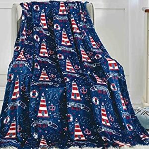Elegant Comfort Lightweight Printed Throw Blanket- All Season, Ultra Soft, Cozy and Plush- Decorative Throw Blankets, Perfect for Lounging, 50 x 60 inches, Lighthouse, Throw Blanket