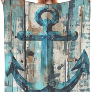 Rustic Nautical Anchor Blanket Gifts for Adults Kids Soft Warm Lightweight Cozy Vintage Blue Marine Throw Blankets for Bed Sofa Living Room Couch Home Decor 80"x60"