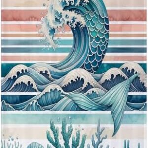 Coastal Oversized Plush Blanket, Abstract Nautical Art Stripes Waves Mermaid Tail with Scales Shells Corals, Ultra Soft and Comfortable Micro-Fleece Blanket for Sofa or Bedroom, 30" x 40" Teal Pal