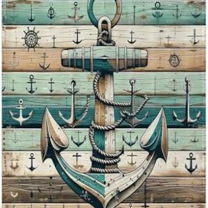 Nautical Flannel Blanket, Sailing Rustic Style Anchor with Weathered Wooden Plank Look Print, Suitable for Home, Office, Wedding, Gift, Outdoor, Camping, 30" x 40" Teal Seafoam Pale Brown