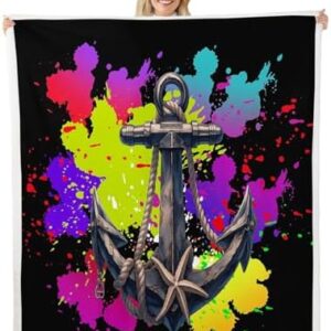 Nautical Sea Adventure Throw Blanket Boys Girls,Tie Dye Fuzzy Blanket All Seasons Bed Blanket,Anchor Plush Blanket Soft Warm Bed Throw,Twin (60 x 80 Inches)