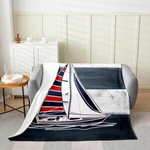 Feelyou Sailboat All Season Bed Blanket Nautical Flannel Fleece Throw Blanket for Sofa Couch Kids Sea Adventure Fuzzy Blanket Ocean Themed Plush Blanket Throw 50"x60"